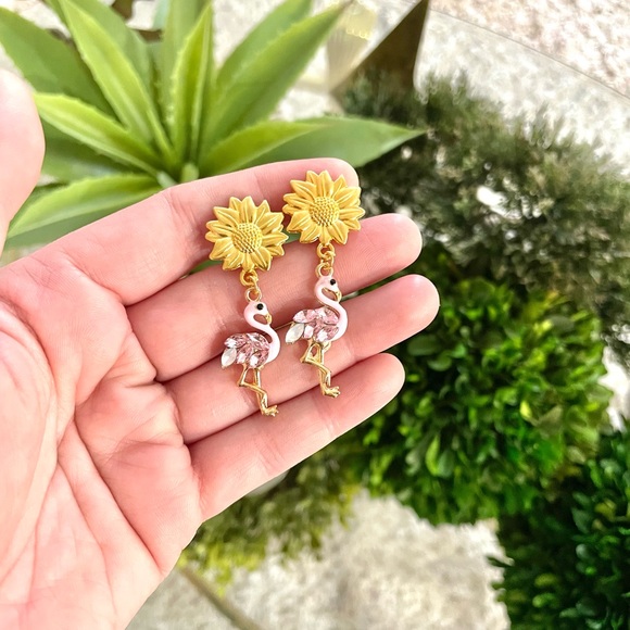 Floral Flamingo Dangle Earrings - Picture 7 of 8